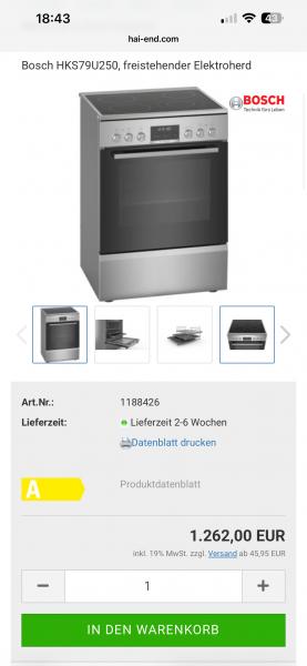 Bosch HKS79U250 | 60 cm | STOVE OVEN / glass ceramic hob | pyrolysis | 3D hot air | stainless steel | A
