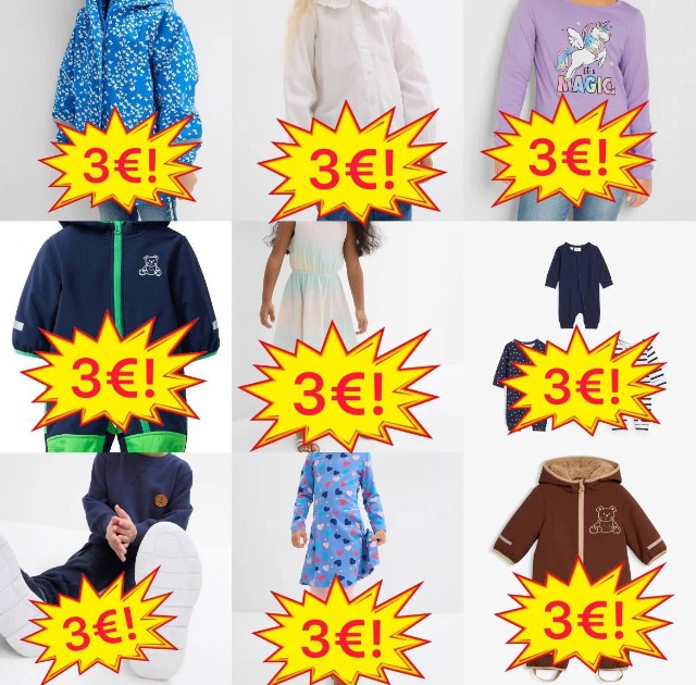 3,00€ Kinderbekleidung Mix Kategorie A neue Markenware Kleider Hosen Jeans Pyjamas Größen von Baby bis Teenager Barcode Verpackung Versand w