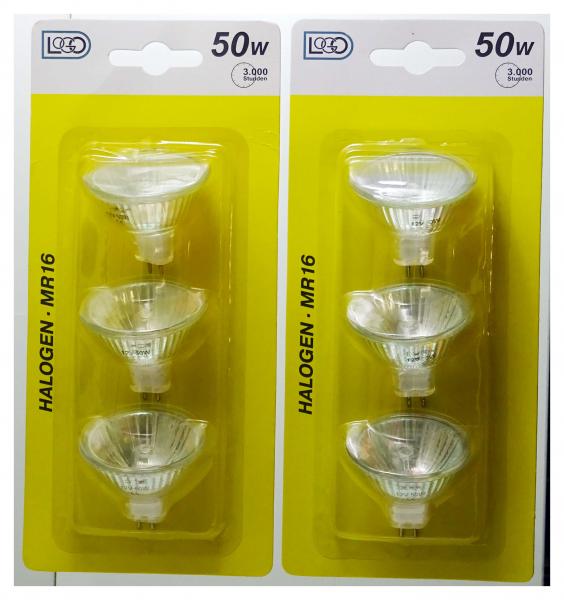 6 Stück 50 Watt Reflektorleuchte MR16 Halogen