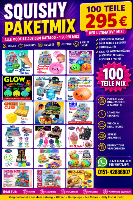 Squishy Paketmix 100 Teile | Fidget Toys Mix | Restposten Großhandel | Wiederverkäufer Ware | Trendspielzeug