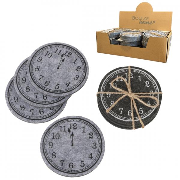 Boltze onderzetters klok 10 cm 2 assorti 4 stuks